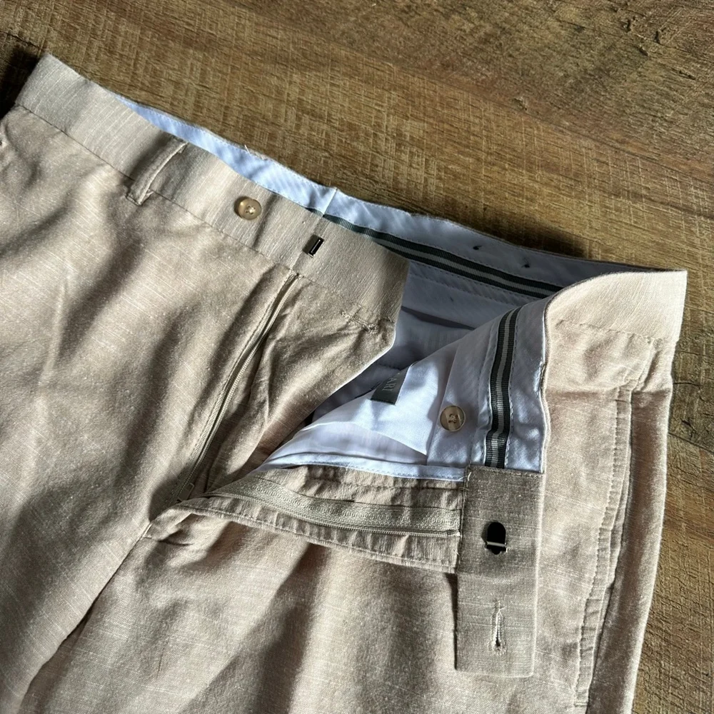 Men's PAULO SOLARI Beige Tailored Fit Trousers Waist 34